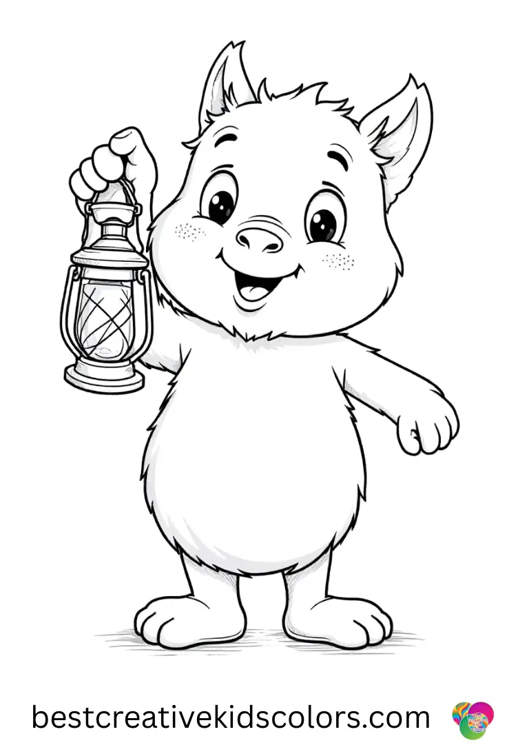Free Bluey printables PDF features Bluey balancing a lightweight wooden lantern with care.