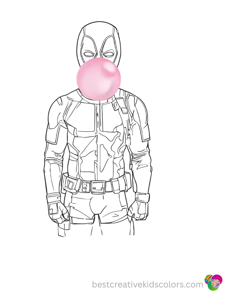Free Deadpool Coloring Pages to Play & Color Online Deadpool blows a huge pink bubblegum bubble.