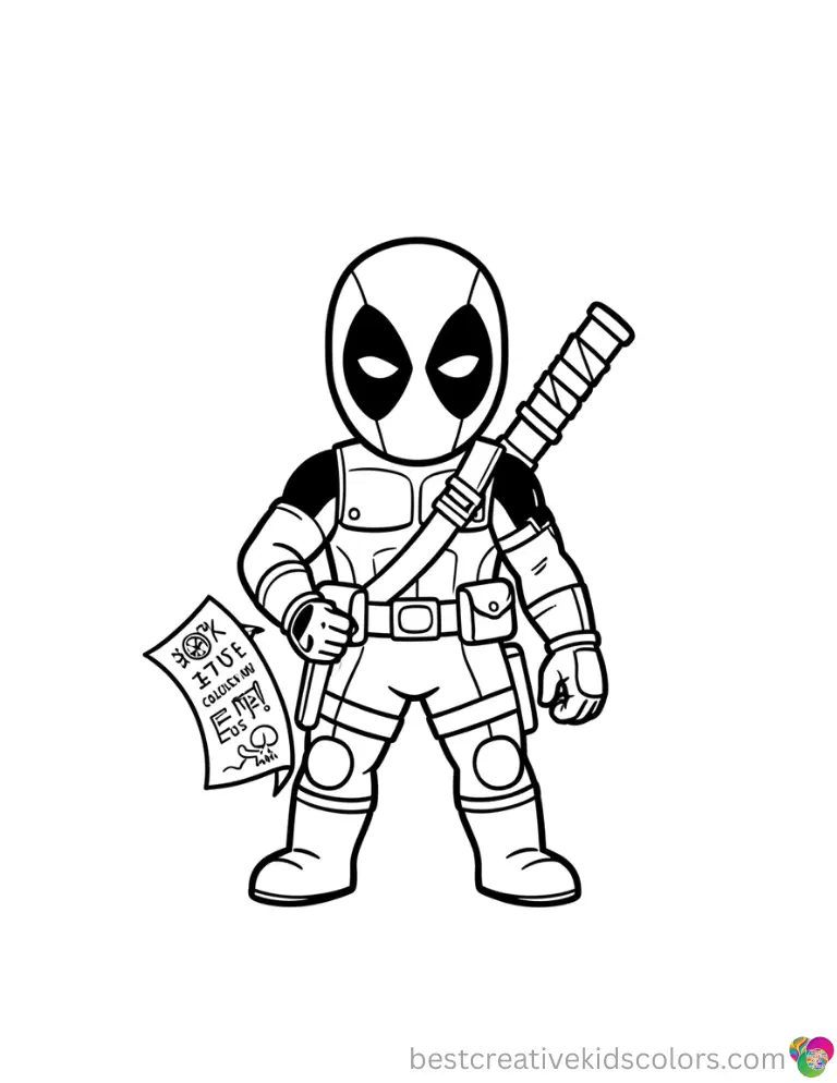 Deadpool discovers a treasure map in his backyard in these Free Deadpool coloring pages.