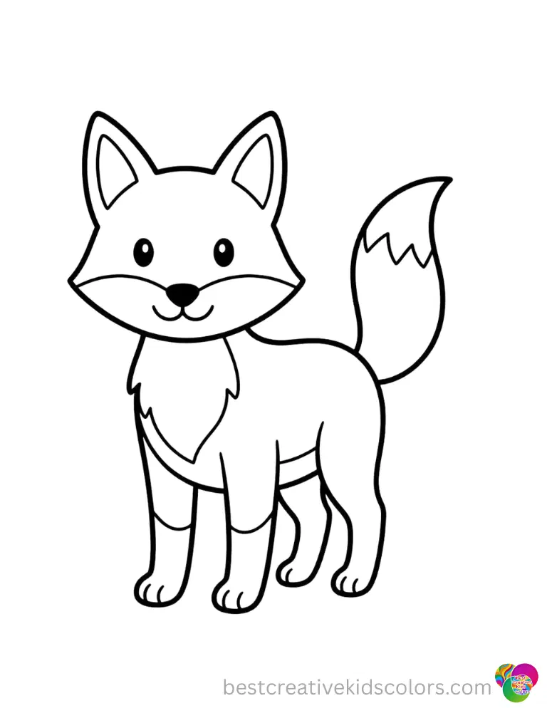 A cleanly drawn fox standing tall on four legs while staring straight ahead.