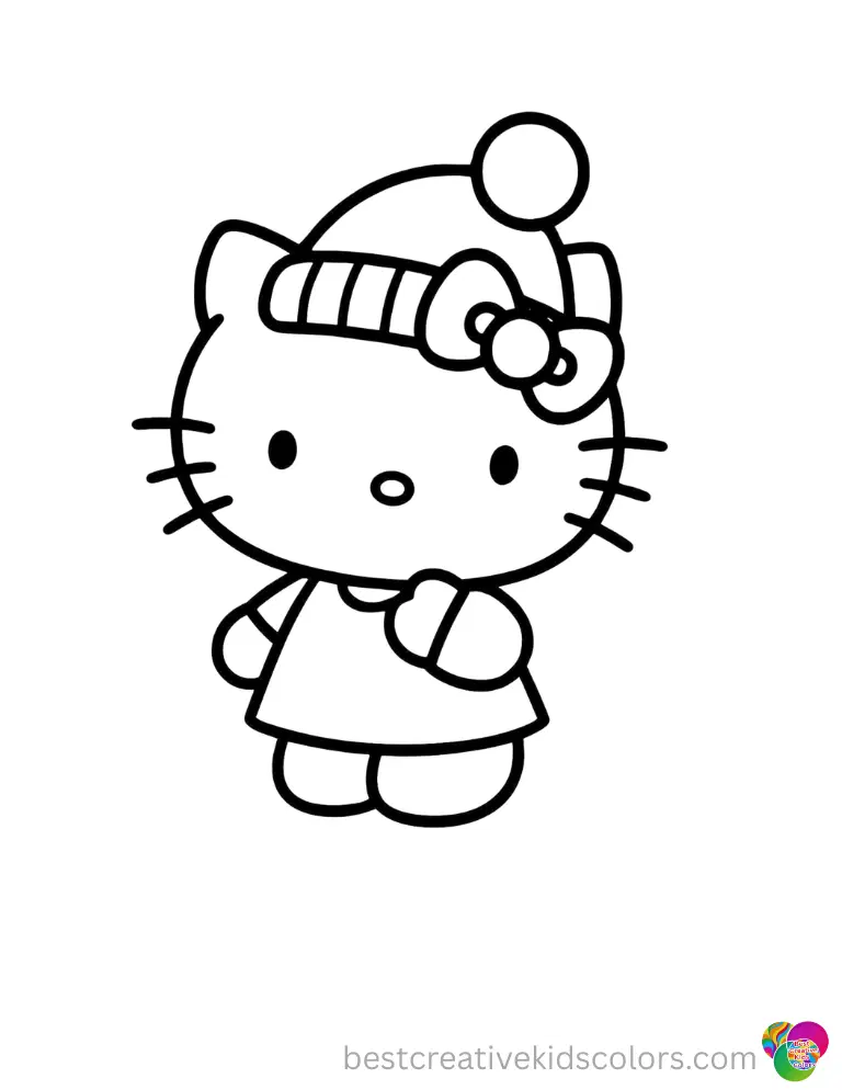 Free Printable Hello Kitty Christmas Coloring Pictures Hello Kitty places a shiny gold star on the highest branch.