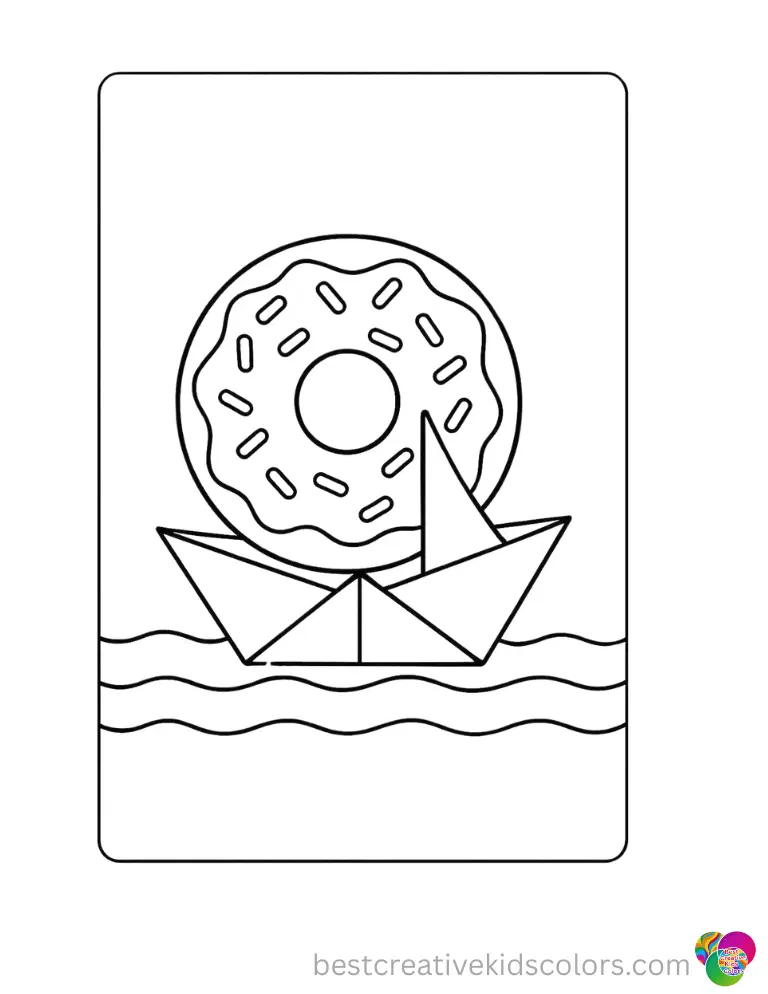 Use Free Interactive Coloring Pages of Donuts to see a pastry sailing in a paper boat.