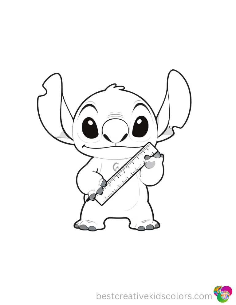 The free stitch coloring pages printable smoothly features Stitch holding a plastic ruler.