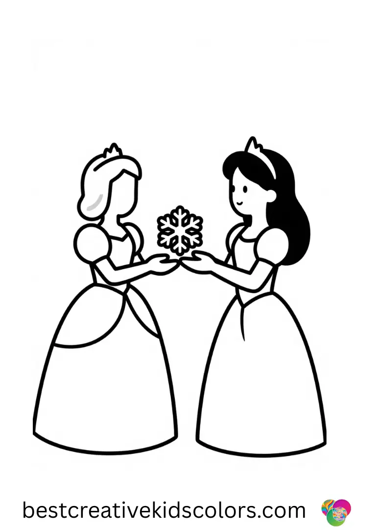 Free Winter Coloring pages for Adults shows princesses making paper snowflakes.