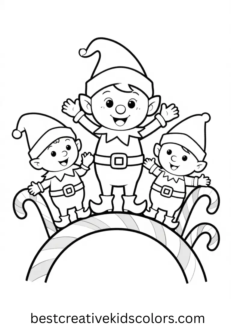 Free christmas dance coloring pages Free christmas dance coloring pages capture cheerful elves bouncing on candy cane bridges.