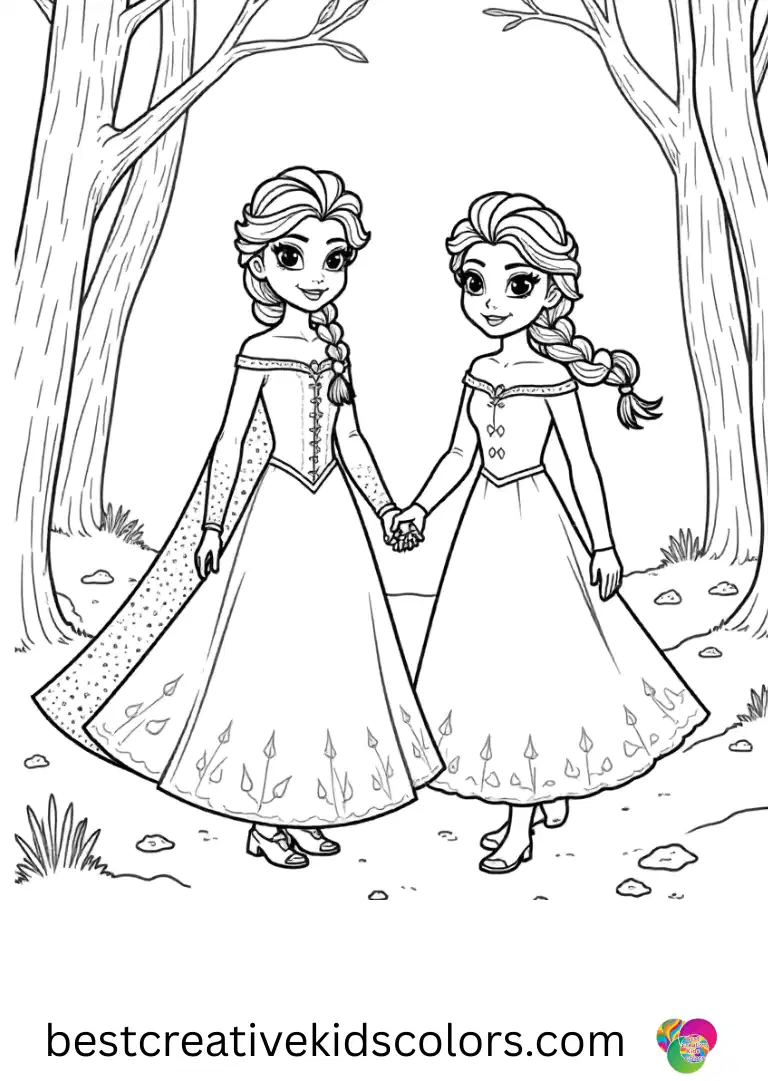 Free coloring pages for kids elsa and anna Help Elsa and Anna collect sparkling ice crystals along bright, open snowy paths.