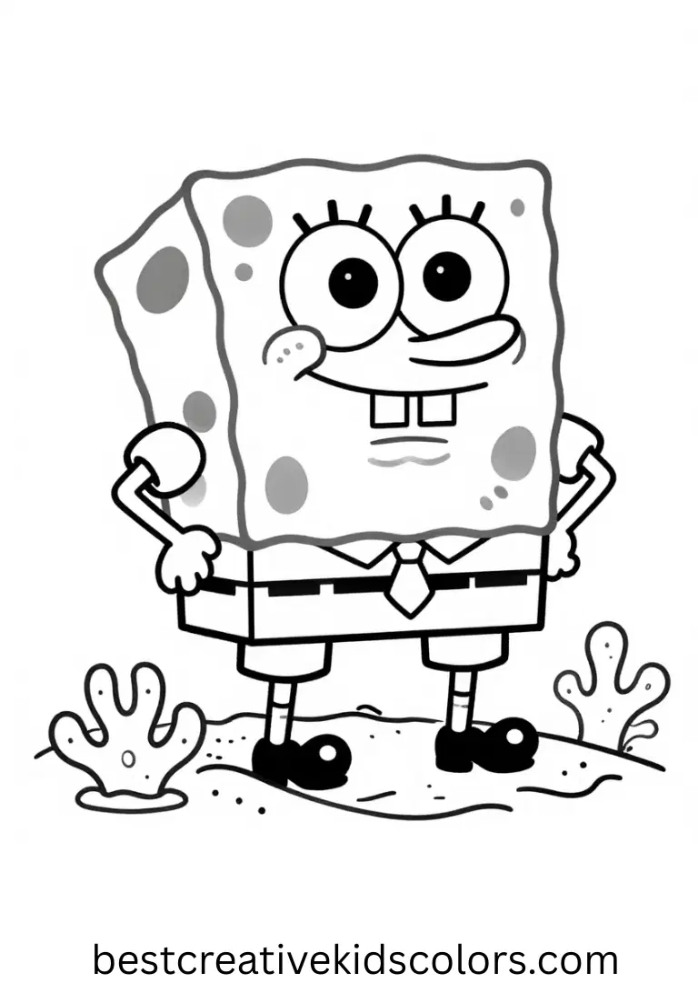  SpongeBob rides a small wave near coral in Free coloring pages printable spongebob