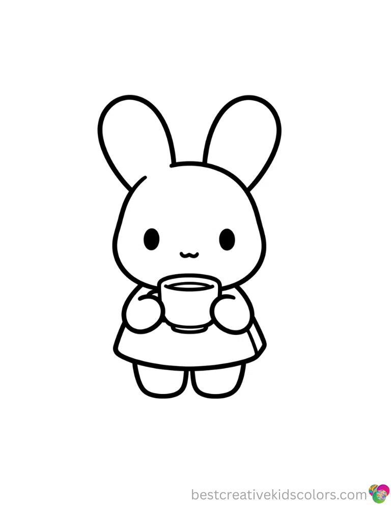 Free coloring pages sanrio cleanly features Sanrio characters holding a white cup.