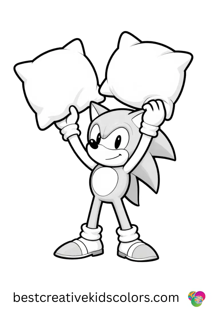 Free coloring pages sonic toddlers shows Sonic tossing soft pillows into a cozy corner.