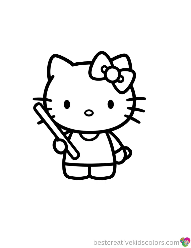 Free colouring pages hello kitty Hello Kitty safely holds a long wooden stick inside Free colouring pages hello kitty now.