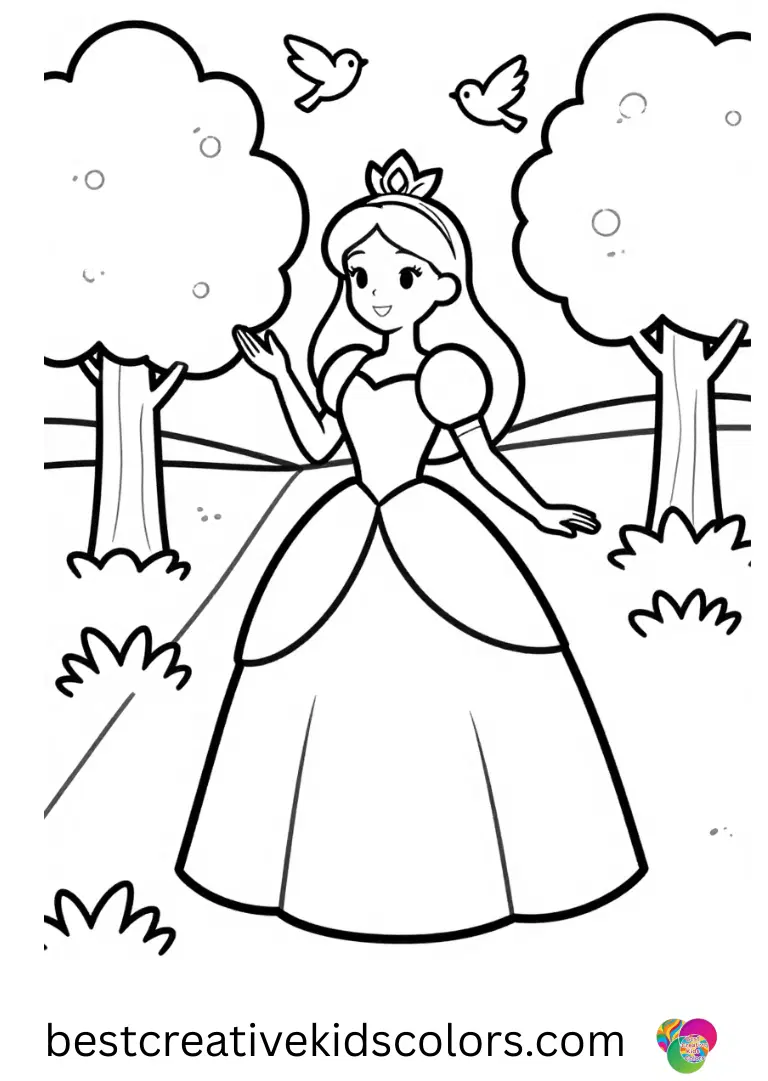Free disney princess colouring pages printable Print princesses discovering sunny outdoor adventures on bright, uncluttered sheets