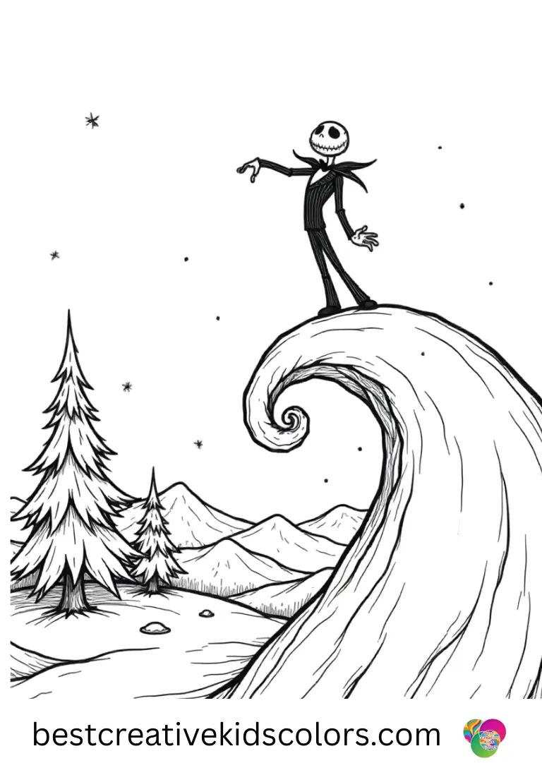Free nightmare before christmas coloring pages christmas Free nightmare before christmas coloring pages christmas depicts Zero floating over icy hills.