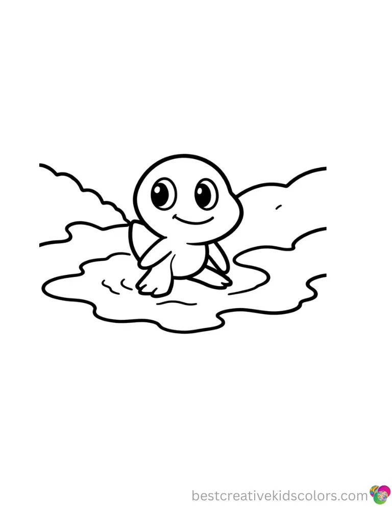 Free pokemon coloring pictures reveals a playful Mudkip sliding down a muddy river bank happily.