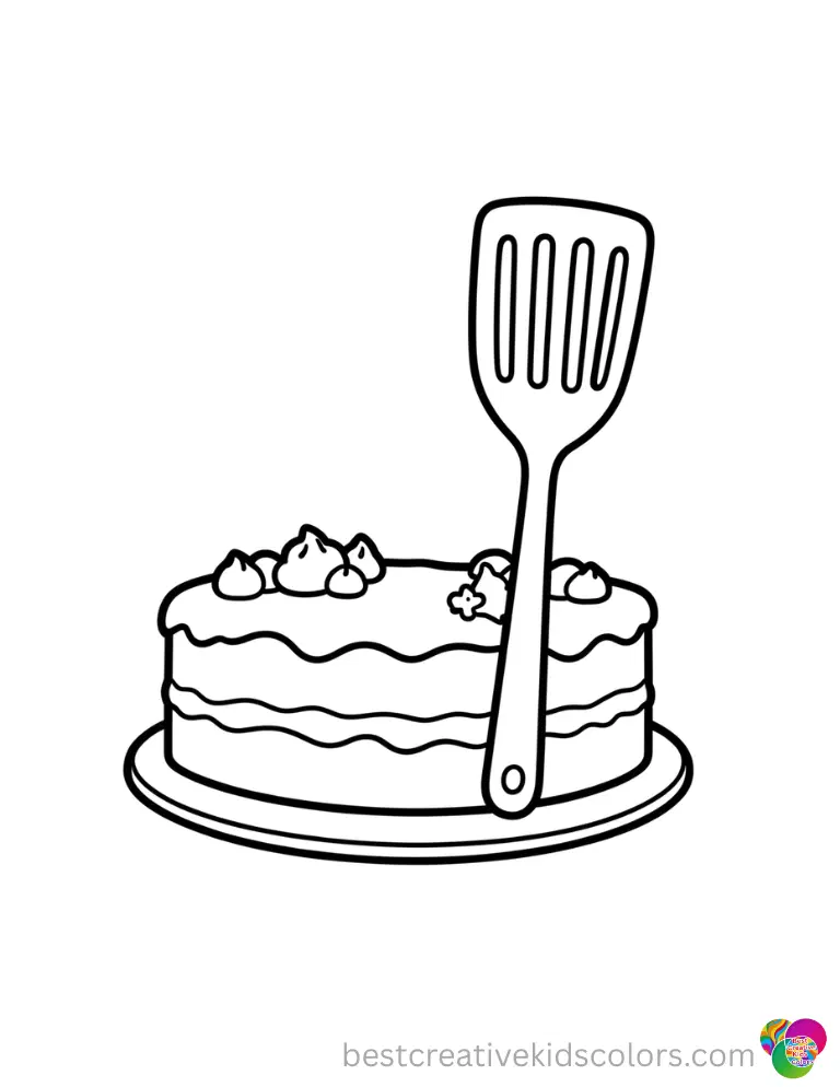 A grill spatula leans upright in Free printable Father's Day cards to color near a cake