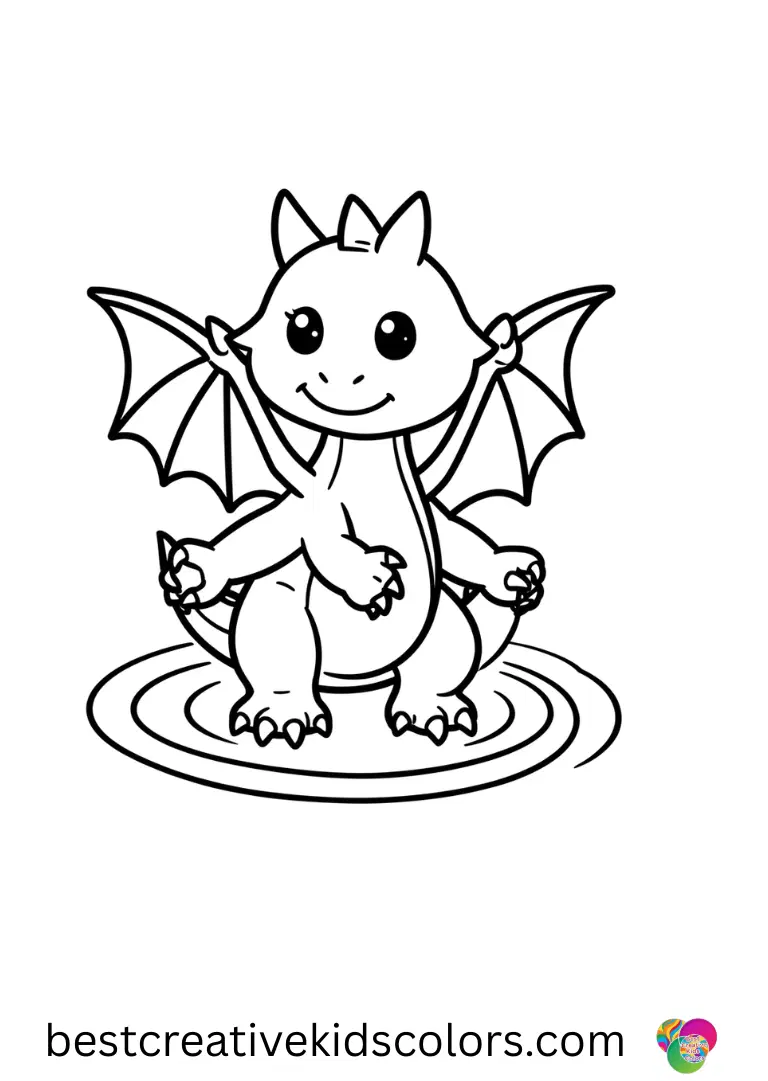 Free printable baby dragon coloring pages easy shows a dragon tracing puddle ripples with claws.