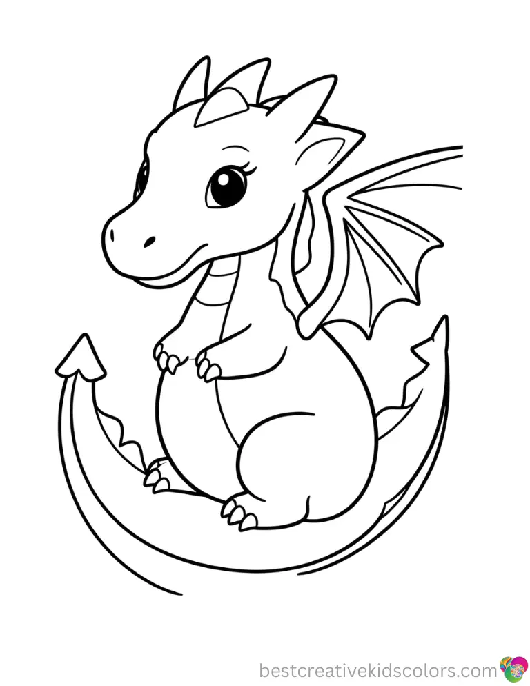 A thoughtful dragon marks a sequence of colorful beads in Free printable baby dragon coloring pages for adults.