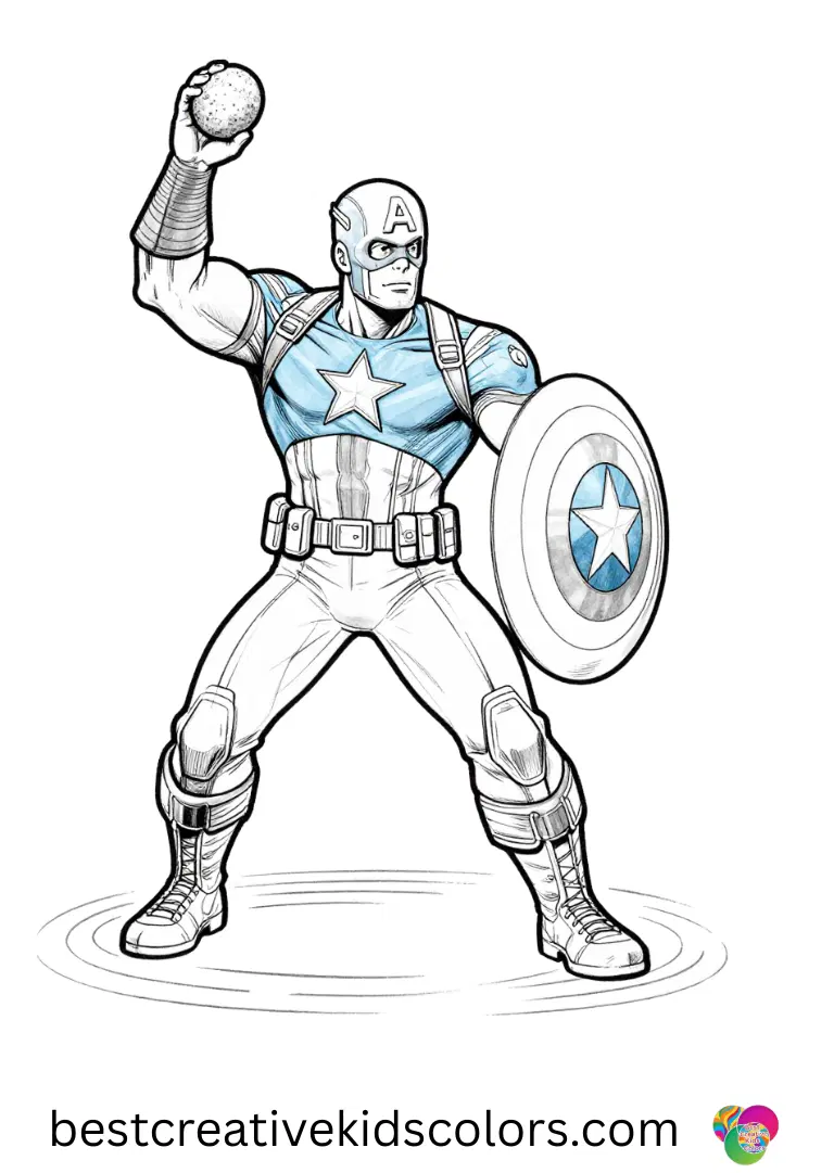 Tossing a pebble gently into water, Free printable captain america coloring pages for adults shows calm play.