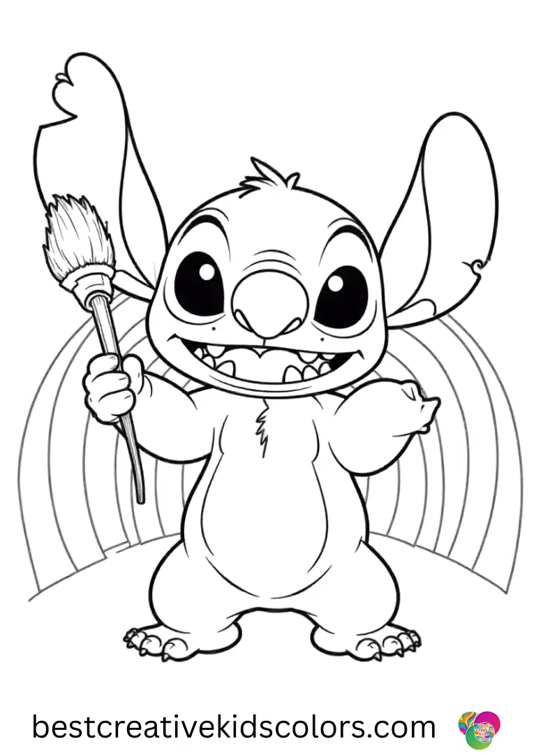 Stitch happily paints giant rainbow shapes in Free printable coloring pages for kids stitch easy.
