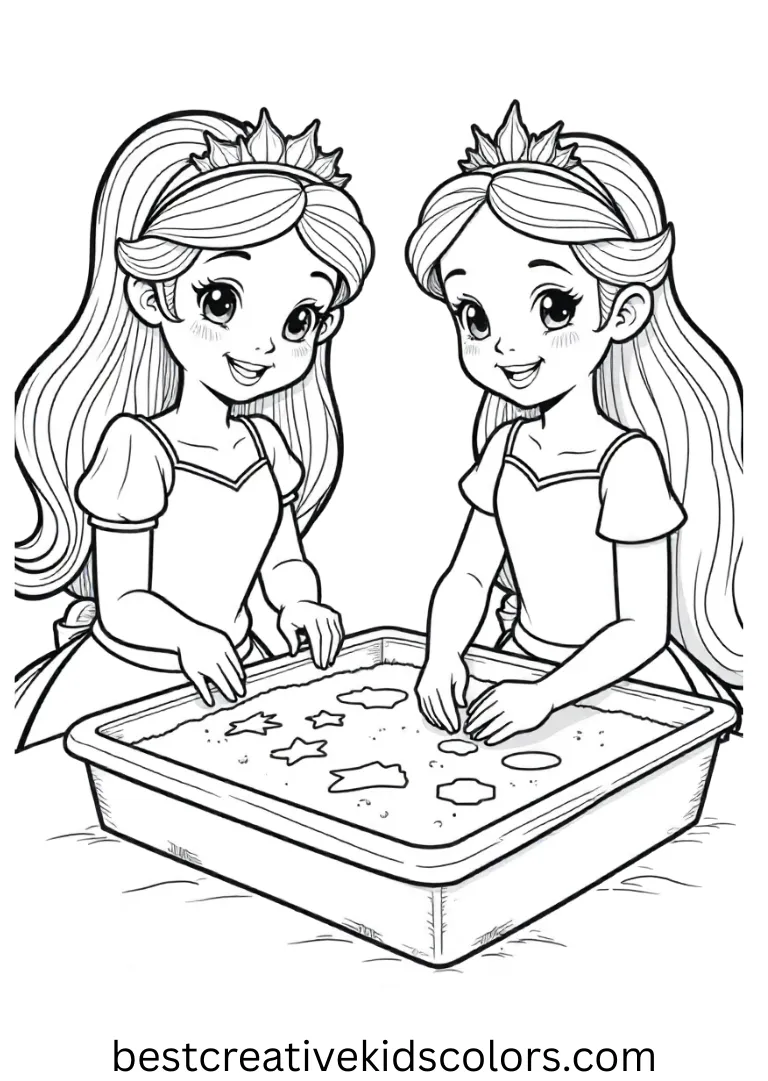 Princesses carefully trace shapes in sand trays in Free printable coloring pages of princesses disney.