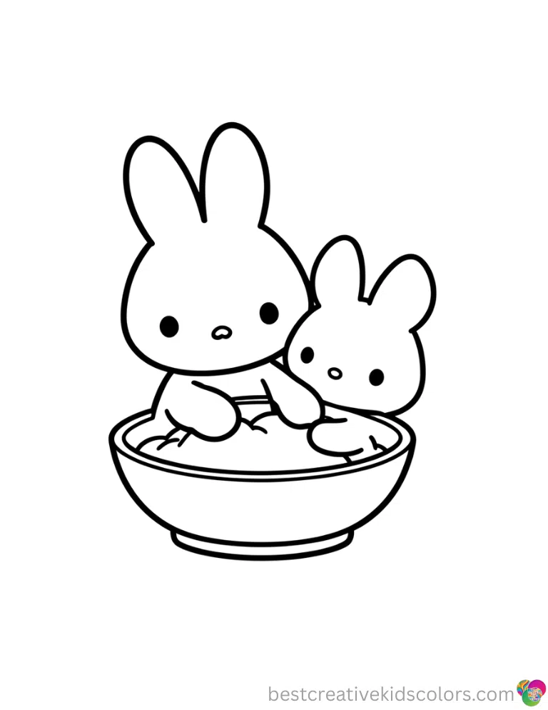Free printable sanrio coloring pages cleanly shows Sanrio characters washing a deep bowl.