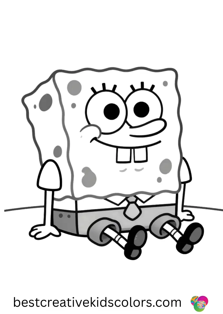 SpongeBob relaxes beside smooth rocks in Free printable spongebob characters coloring pages for adults.
