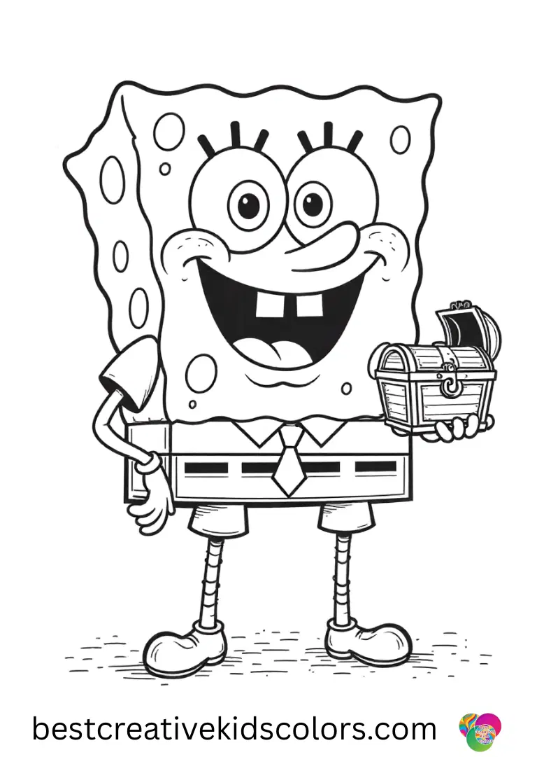 SpongeBob sketches a tiny treasure chest in Free printable spongebob characters coloring pages pdf.