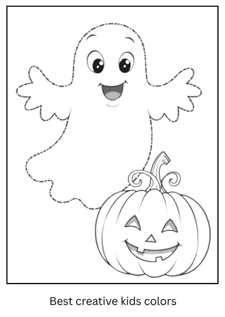 Friendly Ghost and Pumpkin Halloween Coloring Page