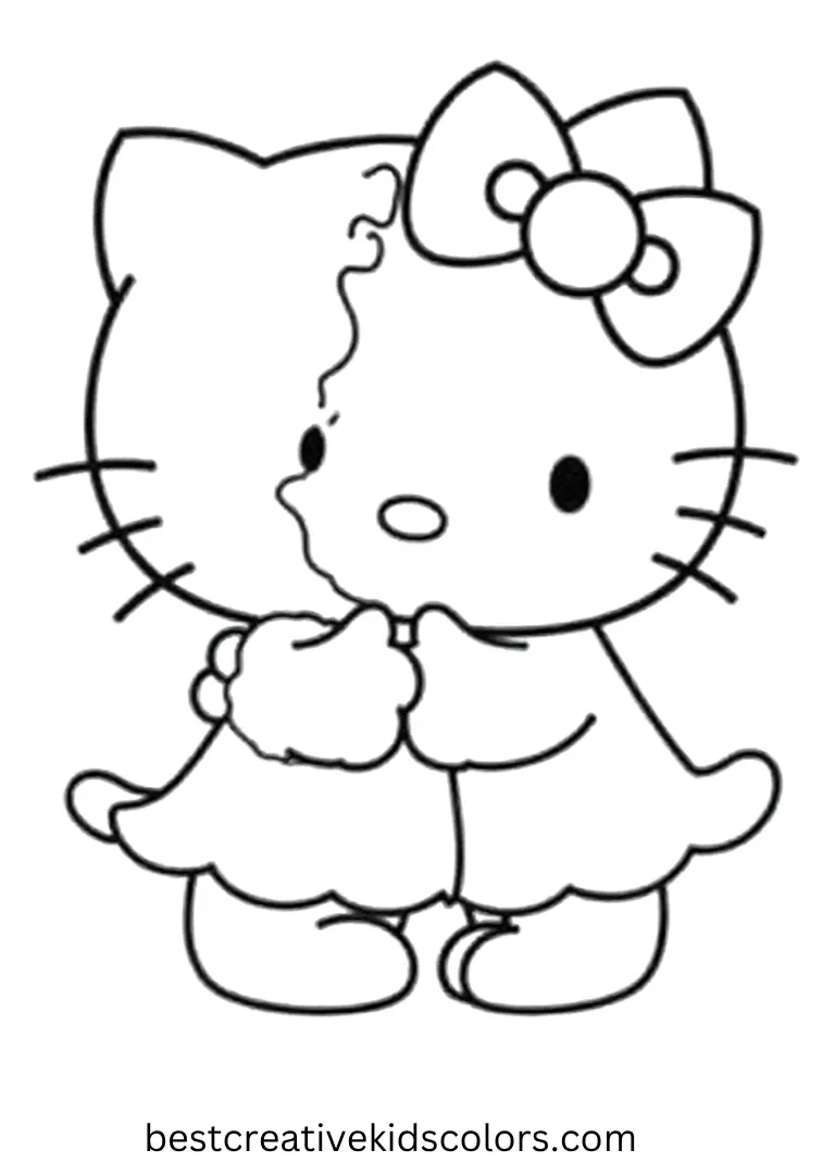 Friendly Hug Hello Kitty Coloring Page Hello Kitty and a friend share a gentle hug with lots of open space to color.