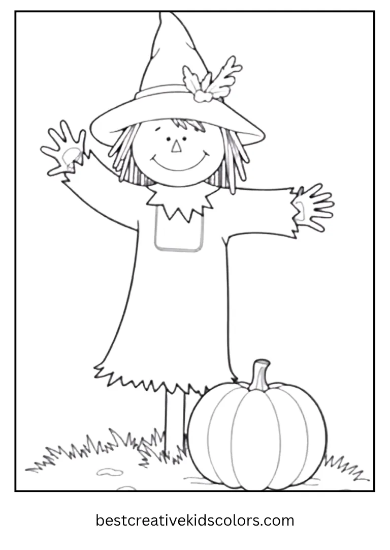 Friendly Scarecrow Halloween Coloring Page