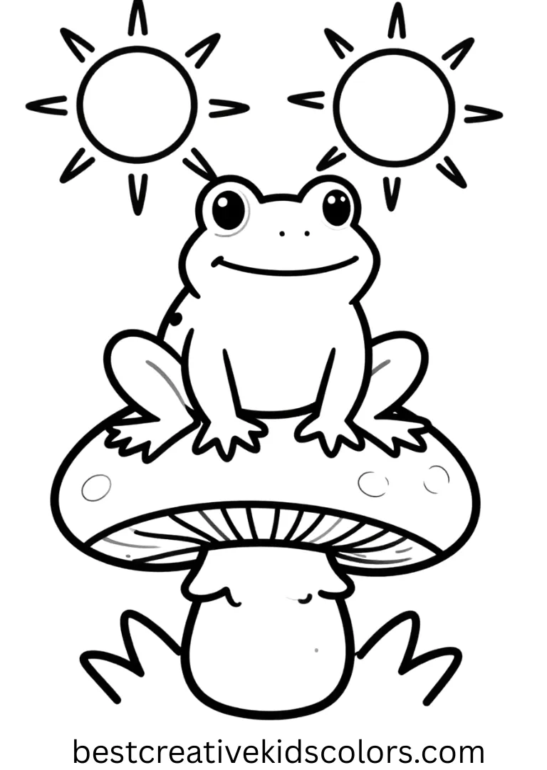 Frog and mushroom coloring page easy