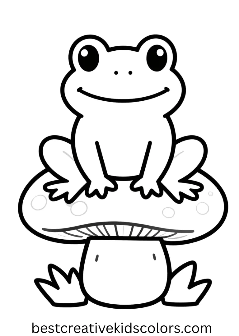 Frog and mushroom coloring page free