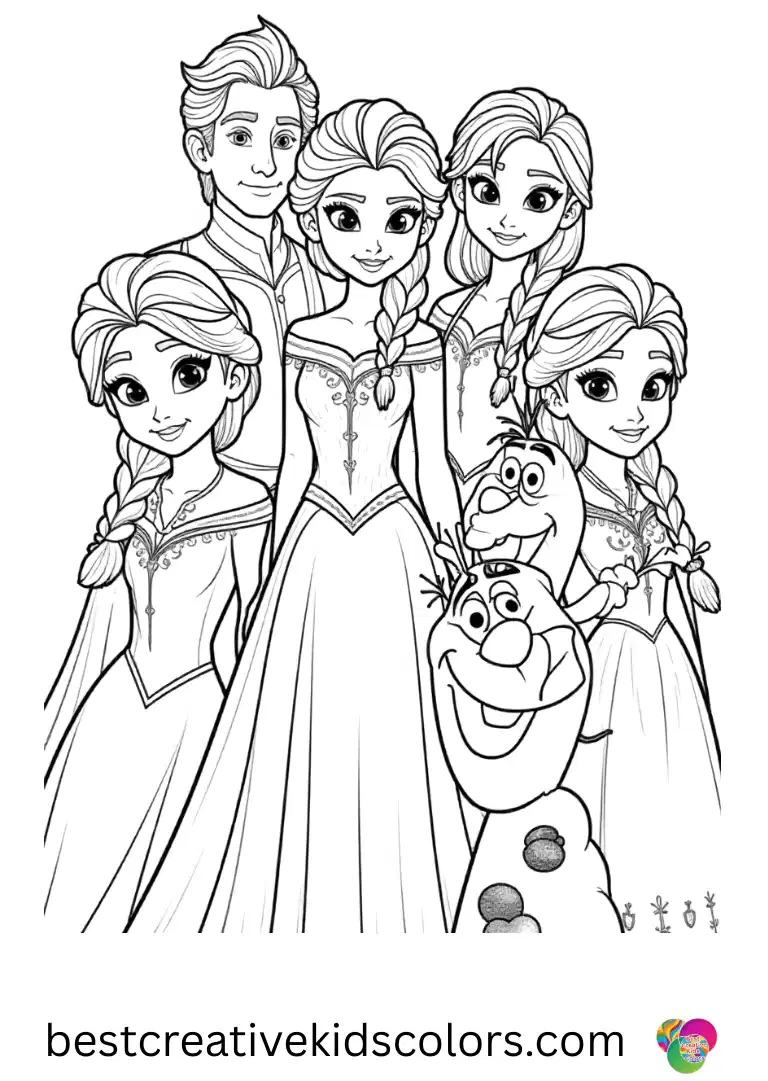Frozen Birthday coloring pages Celebrate a Frozen-themed party with Elsa, Anna, and friends in festive, bold pages.