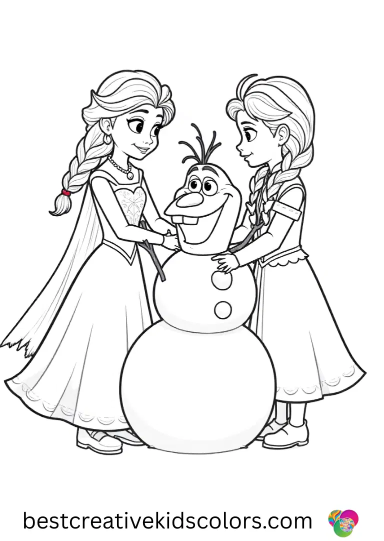 Frozen Coloring Pages Bring Frozen magic to life with Elsa, Anna, and friends enjoying playful snow games.