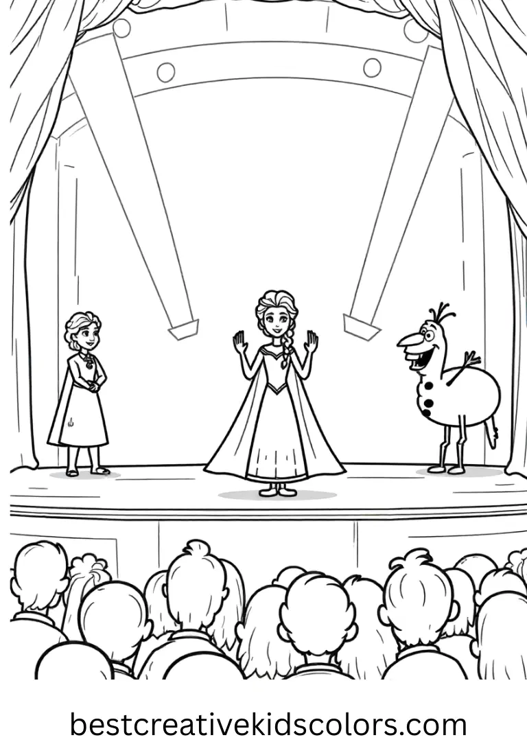 Spotlights bounce across the crowd as lyrics change color in Frozen Sing-along Disney World