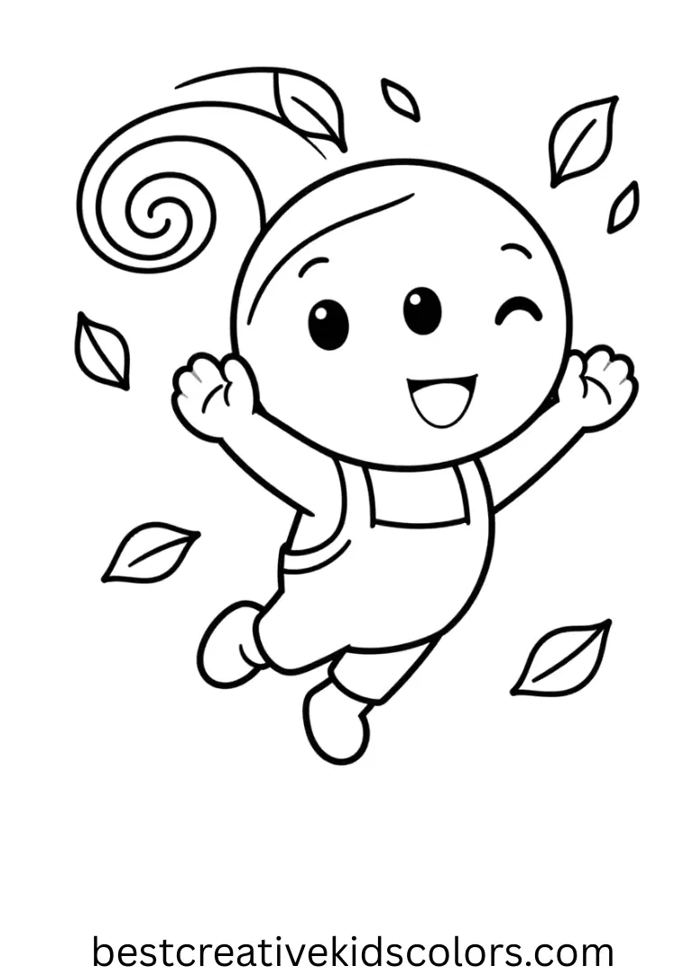 A playful wind spirit lifts leaves into spirals in Frozen coloring pages printable PDF
