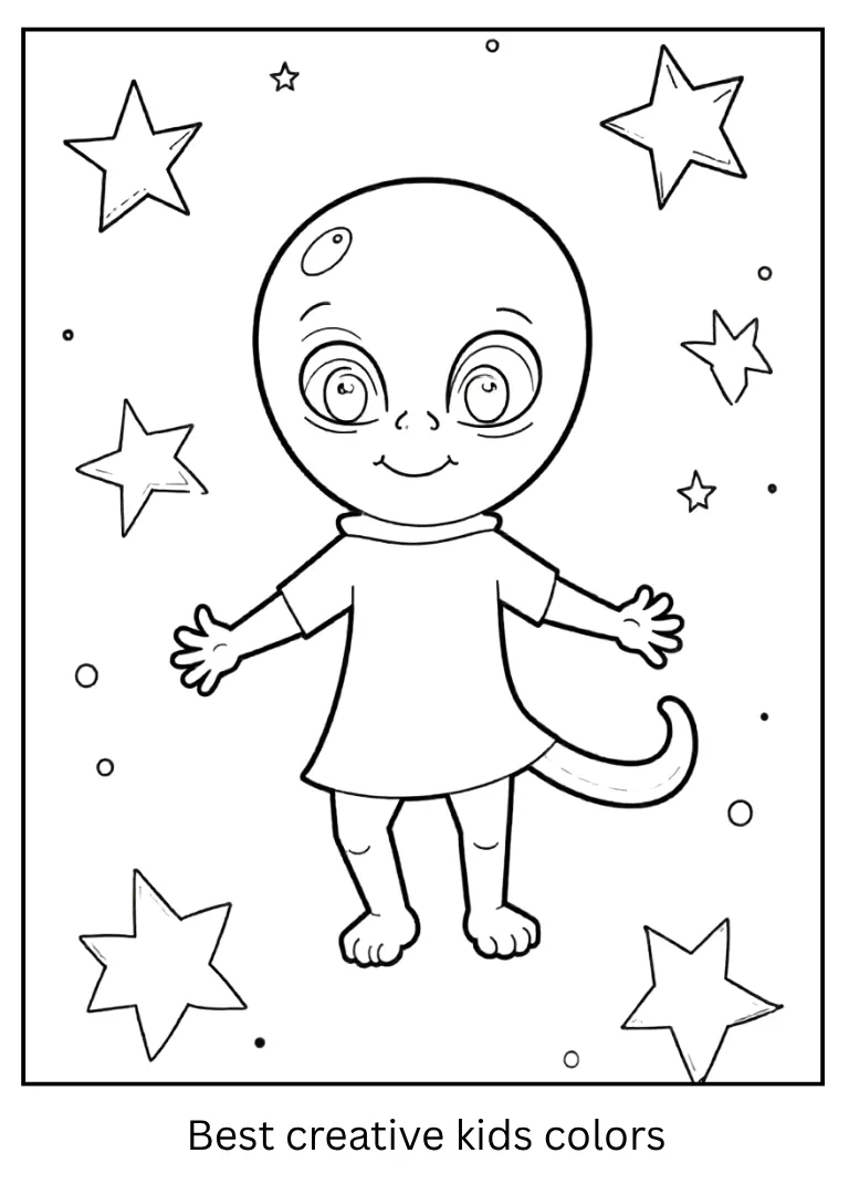 Fun Alien Coloring Page with Stars