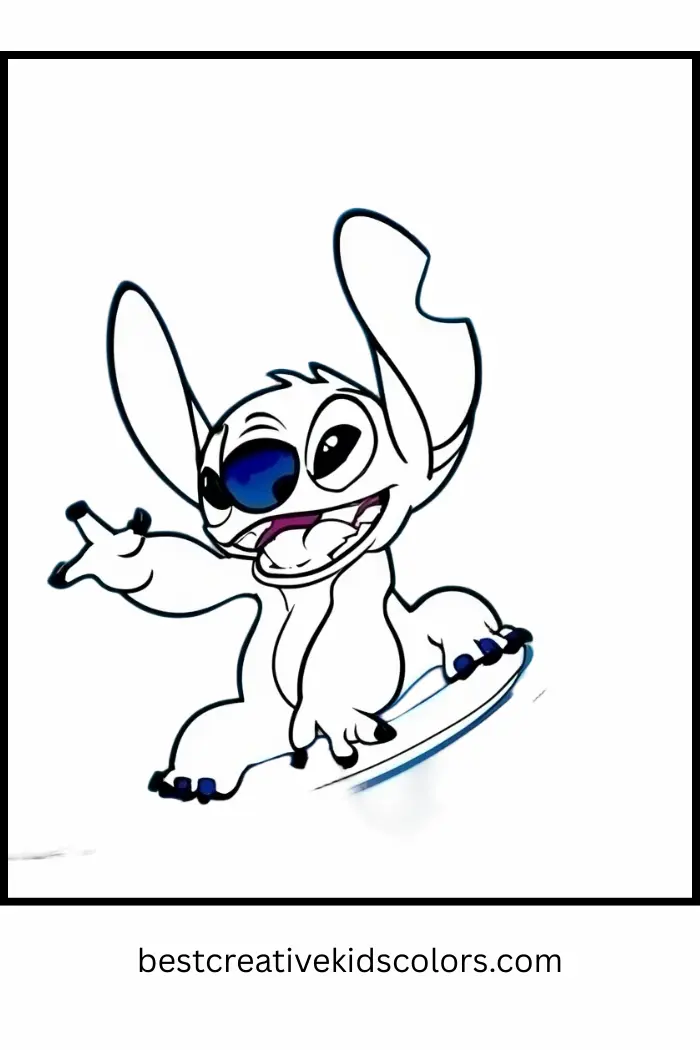 Fun Coloring Page of Stitch Surfing