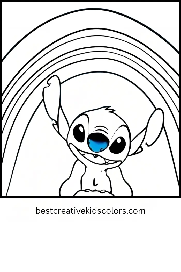 Fun Coloring Page of Stitch with Rainbow