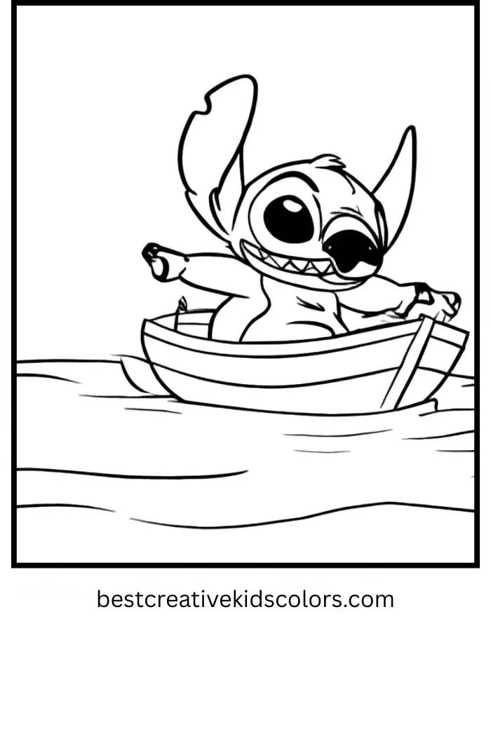 Fun Coloring Page of Stitch’s Boat Adventure
