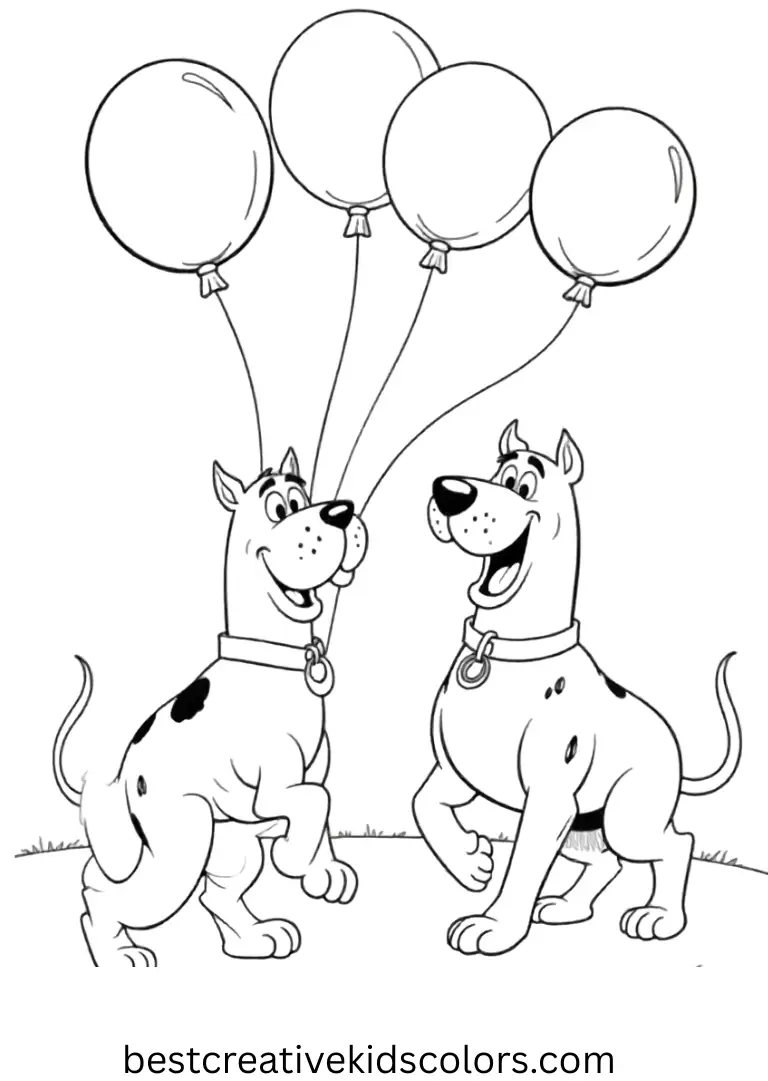 Scooby twirls happily under the moon with playful ghosts around him.