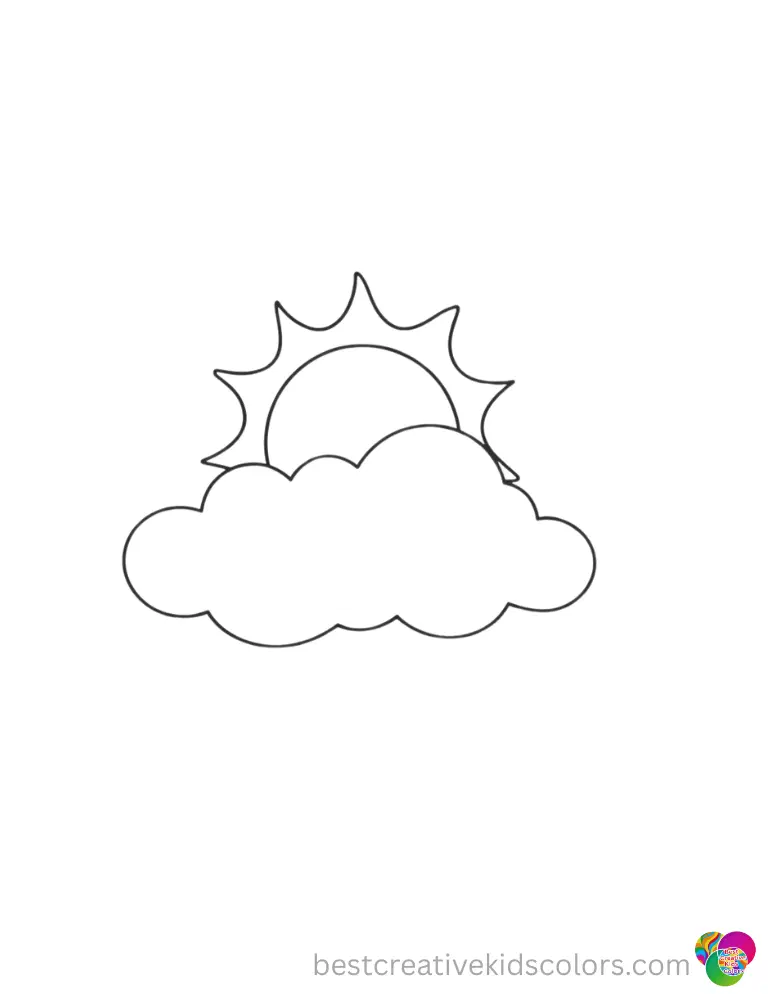 A friendly sun beaming warmly from behind a white cloud.