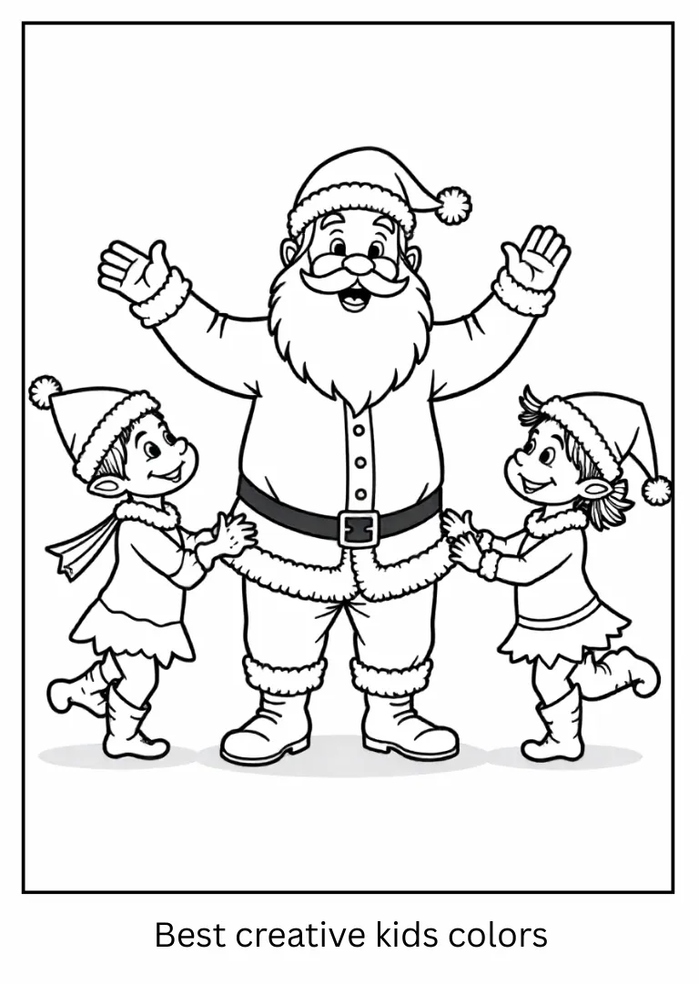 Fun Santa Coloring Pages – Dancing with Elves Fun Santa Coloring Pages – Dancing with Elves