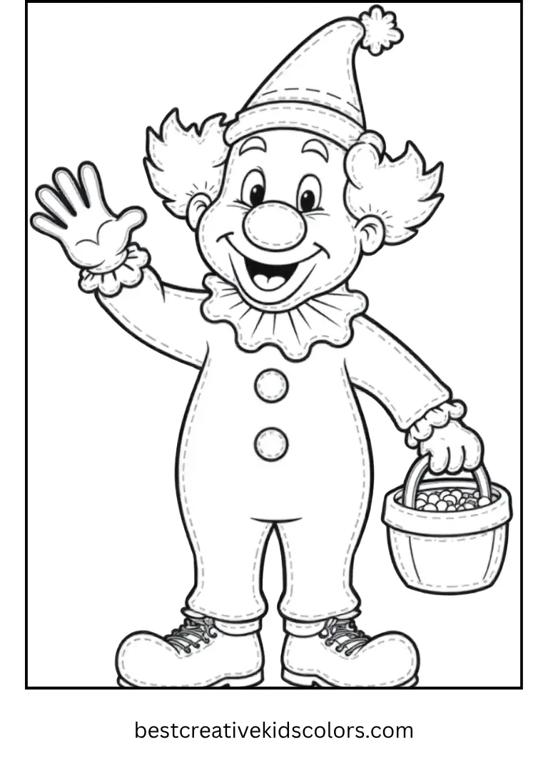 Funny Clown Trick or Treat Coloring Page