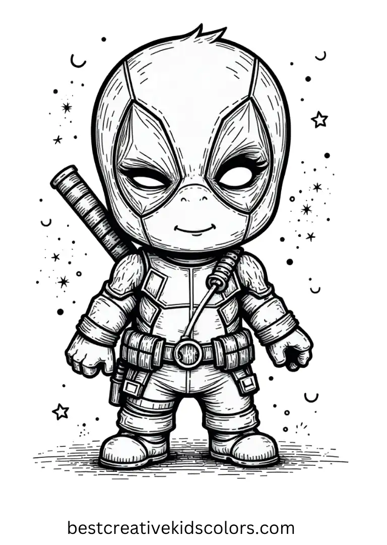 Funny Mini Deadpool Coloring Page – Crayon Chaos Time