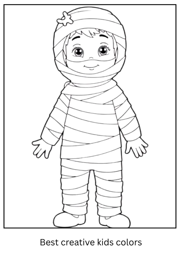 Funny Mummy Costume Halloween Coloring Sheet