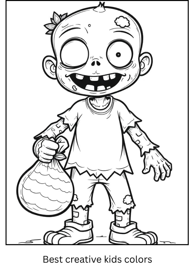 Funny Zombie with Candy Bag Coloring Page