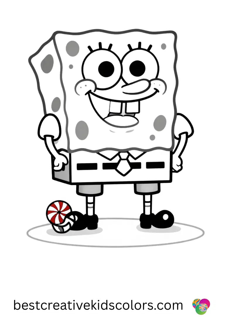 SpongeBob spins tiny peppermint wheels on icy platforms in Funny spongebob coloring pages pdf.