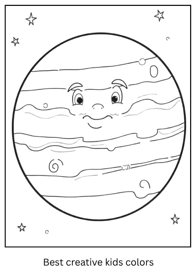 Gas Giant Coloring Page of Jupiter with Smiling Face