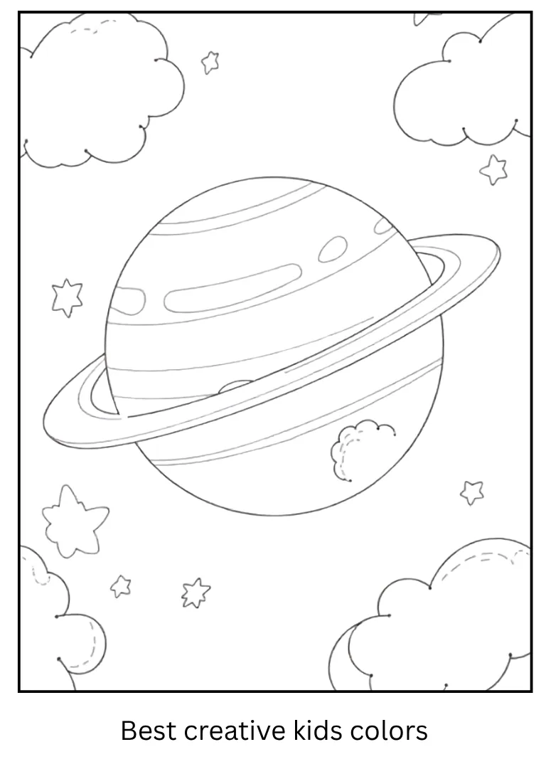 Gas Giant Coloring Page of Jupiter with Stars and Clouds