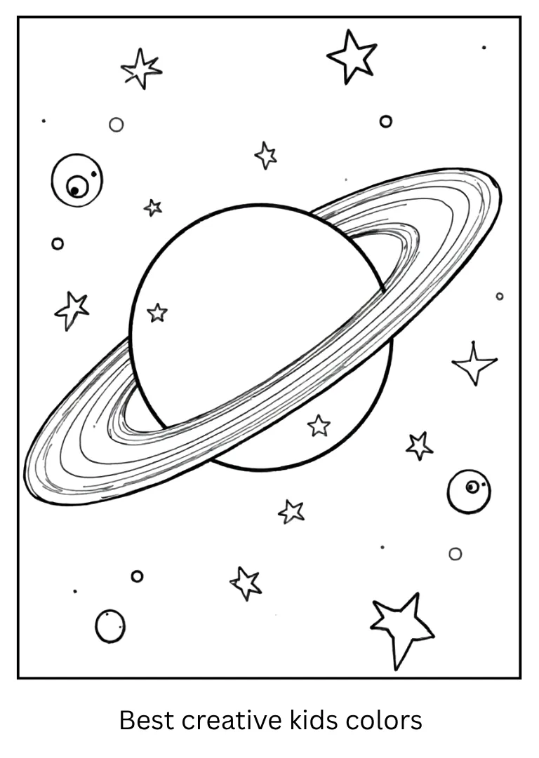 Gas Giant Coloring Page of Saturn with Moons